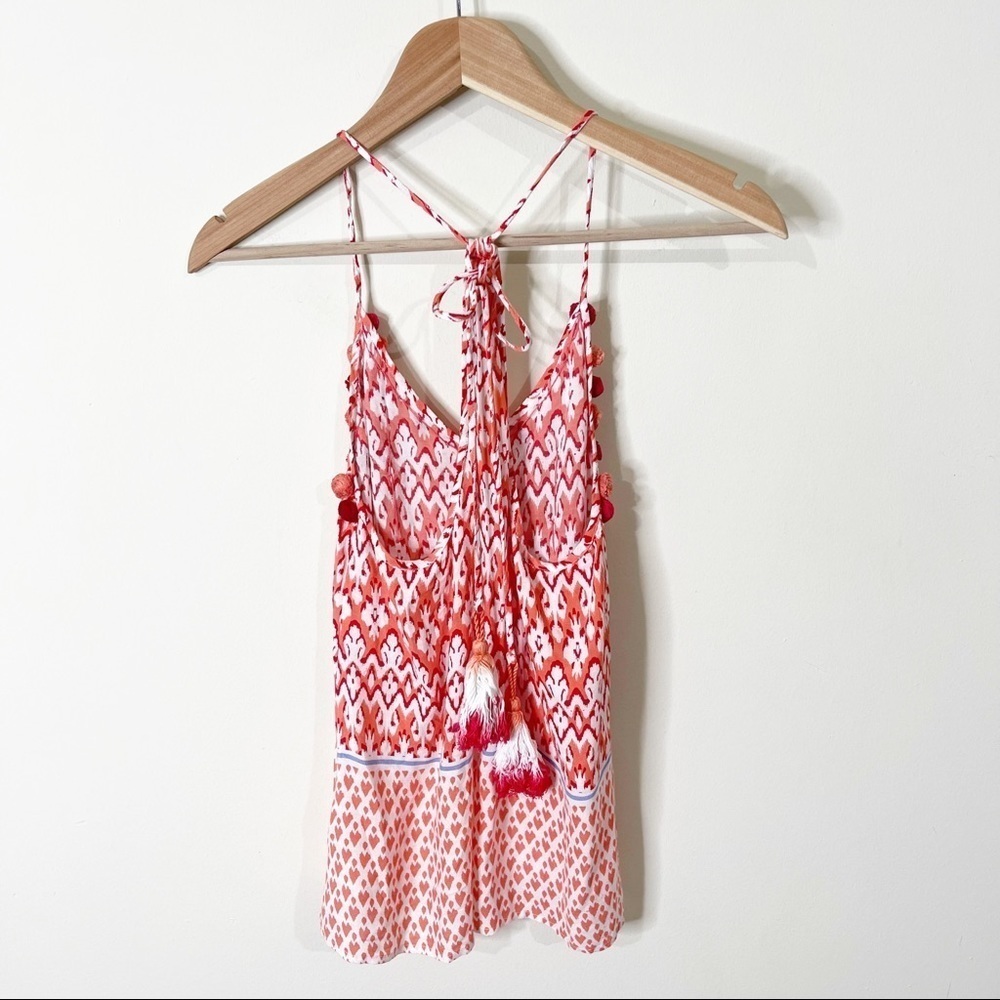 Christophe Sauvat Coral Printed Pom Pom Tasseled Adjustable Tank Top Size Small - Picture 7 of 9